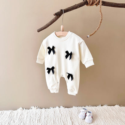 Newborn Baby Girl Clothes Bow Infant Jumpsuit Spring Autumn Babygrow Romper Cotton Kids Toddler Children Clothing 0-18 Months
