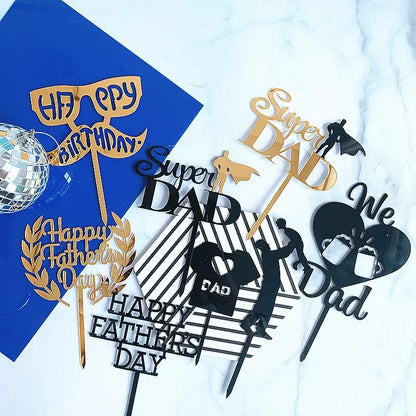 New Dad's Happy Birthday Cake Topper Golden Beer Super Dad High-grade Acrylic Father's Day Party Cake Toppers Dessert Decoration
