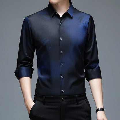 New Men's Casual and Fashionable Long Sleeved Shirt with Printed Anti Wrinkle Business Shirt
