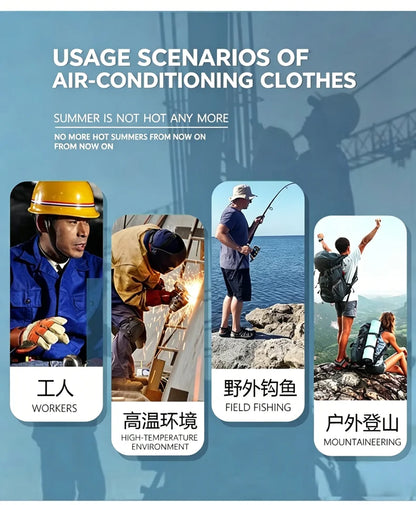 New men's smart cooling workwear with built-in fans, 360° circulating airflow, lightweight and breathable, suitable for hiking,