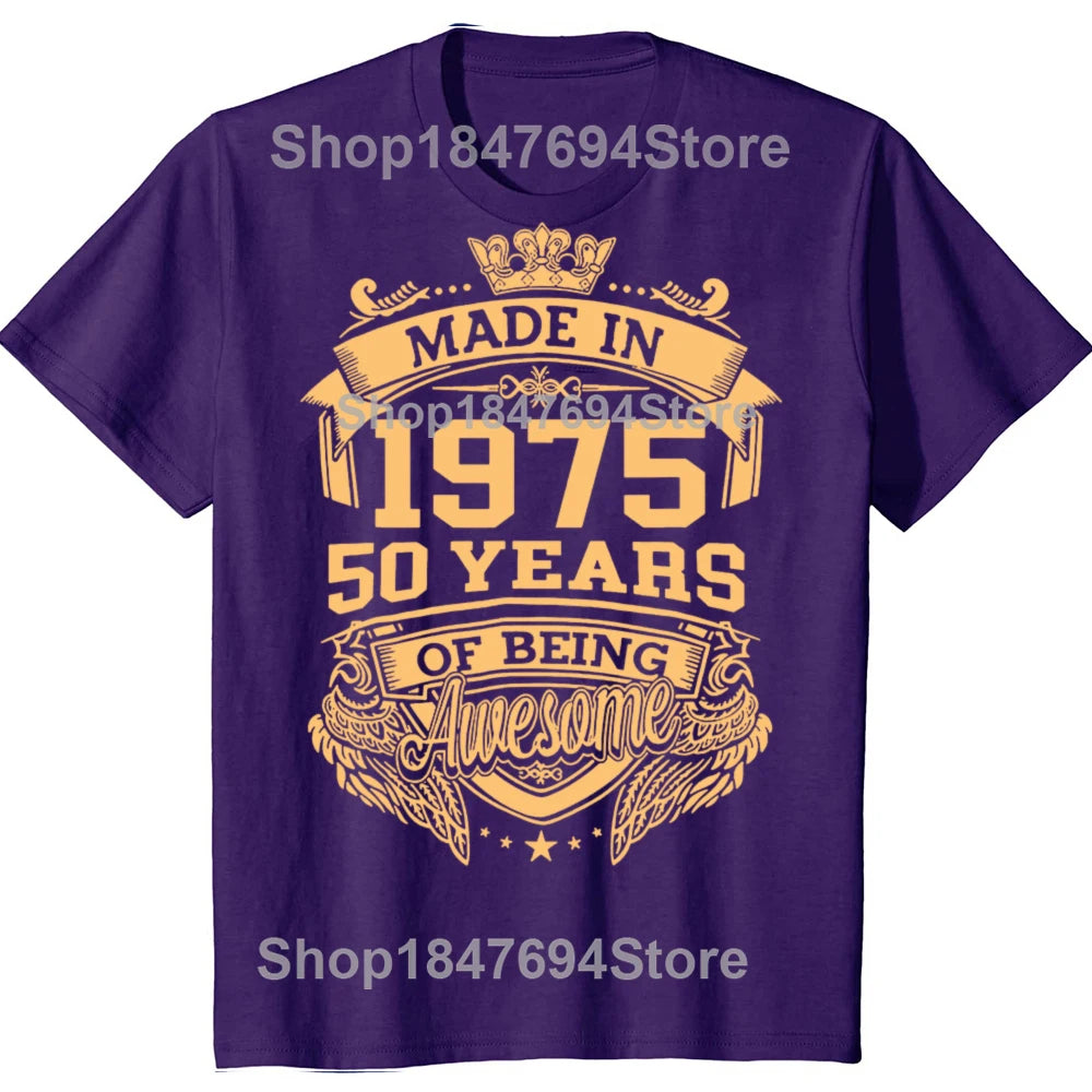 Funny Made in 1975 50 Years of Being Awesome Vintage 50th Birthday T-shirts Men Casual Tshirt Loose Oversized Streetwear T Shirt
