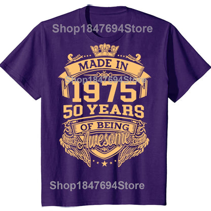 Funny Made in 1975 50 Years of Being Awesome Vintage 50th Birthday T-shirts Men Casual Tshirt Loose Oversized Streetwear T Shirt