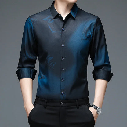 New Men's Casual and Fashionable Long Sleeved Shirt with Printed Anti Wrinkle Business Shirt
