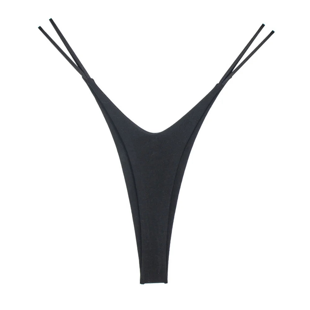 2PCS Sexy High Cut Double-layer Cotton Thong Women's Bikini Bottom Brief G-string Underwear with Elastic Thin Double Belt