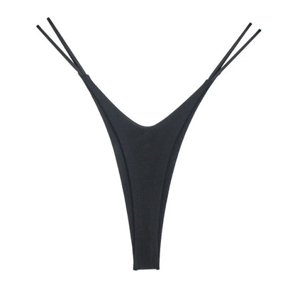 2PCS Sexy High Cut Double-layer Cotton Thong Women's Bikini Bottom Brief G-string Underwear with Elastic Thin Double Belt