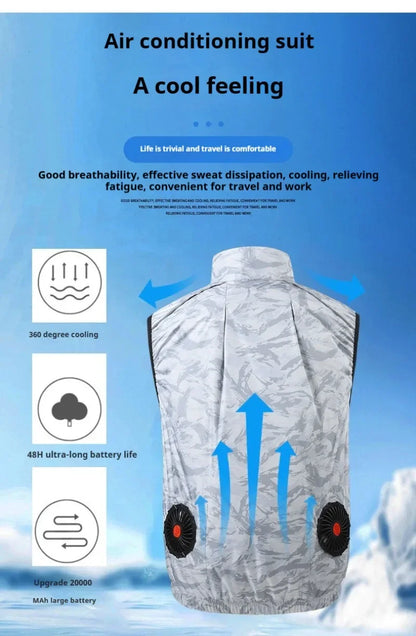Cool summer smart cooling fan clothing, suitable for outdoor sports, fishing, high-temperature work, and convenient for nighttim