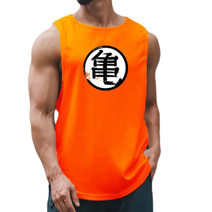 Japanese Anime Turtle Script Printed Mens Gym Clothing Fitness Vest Quick Dry Bodybuilding Tank Top Muscle Sleeveless Shirt
