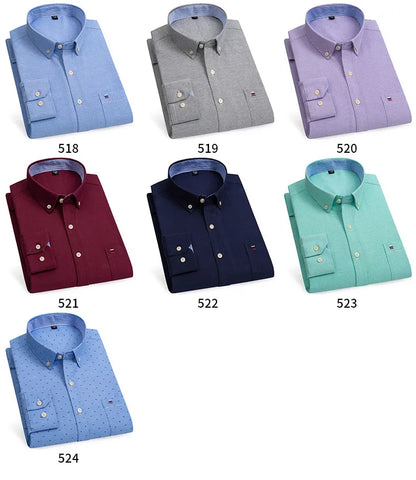 100% Pure Cotton Oxford Shirts for Men Long Sleeve Plaid Shirt Striped Male Business Checked Red Shirt Mans Designer Clothes 7XL