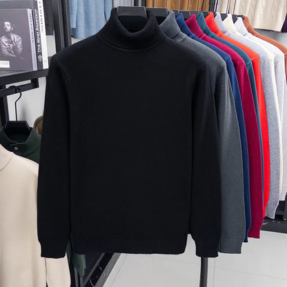 Autumn Mens High Quality Knitted Turtleneck Sweater Slim Fit Long Sleeve Anti-pilling Pullover Solid Color Trend Men Streetwea