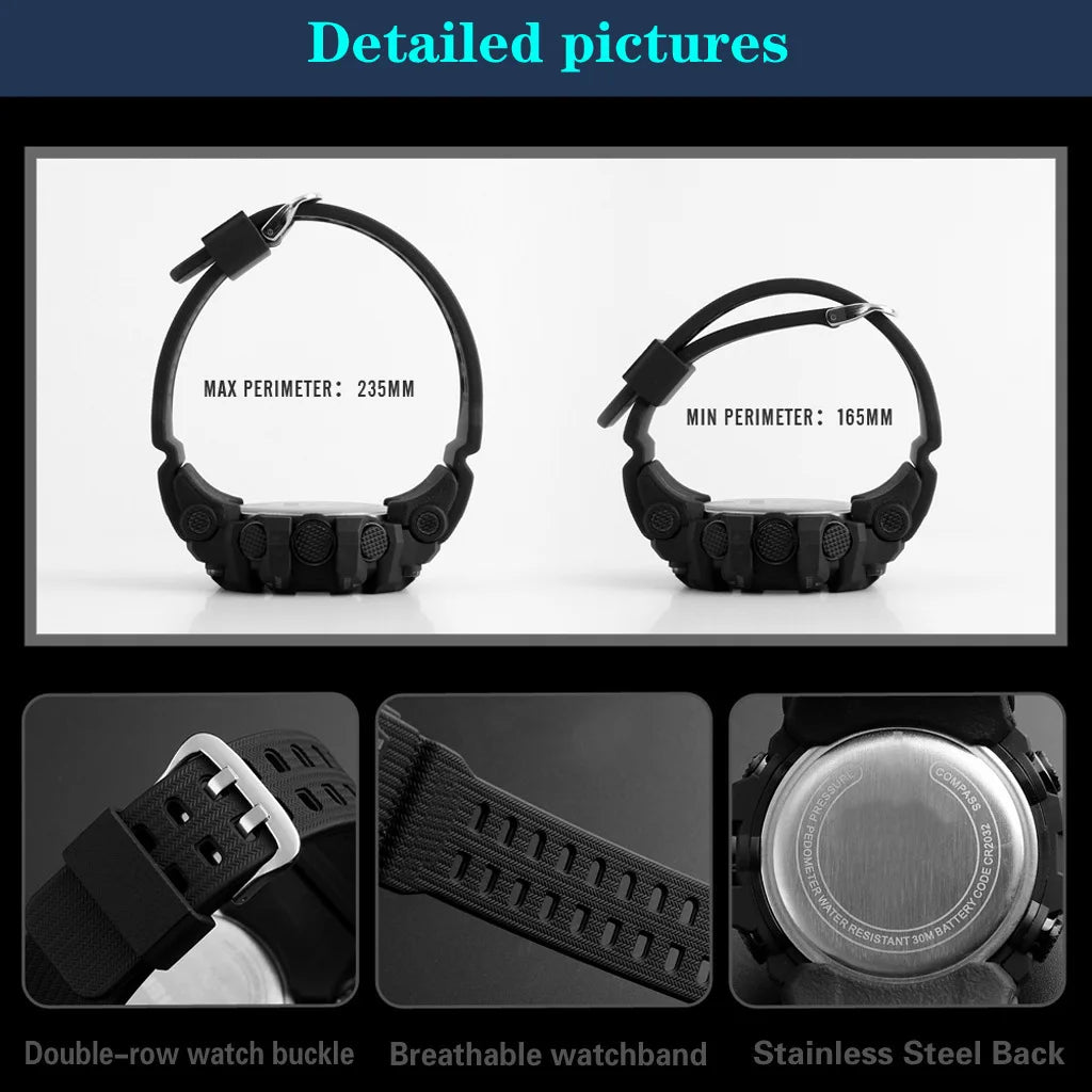 YIKAZE Sports Watch Men's LED Digital Watches Multifunction Military Clock Big Dial Waterproof Fitness Electronic Watch For Man