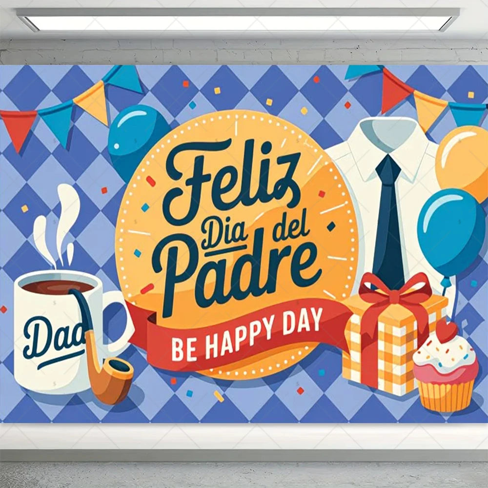 Spanish Happy Father's Day Decor Background I Love Dad Black Suit Tie Family Party Banner Photography Backdrop Supplies Props