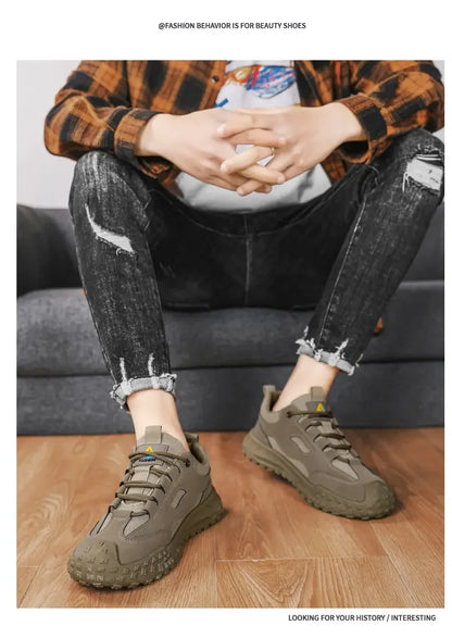 Sneakers for Men High Quality Thick Soled Work Strap Outdoor Mountaineering Anti Slip Platform Wear-resistant Casual Sport Shoes