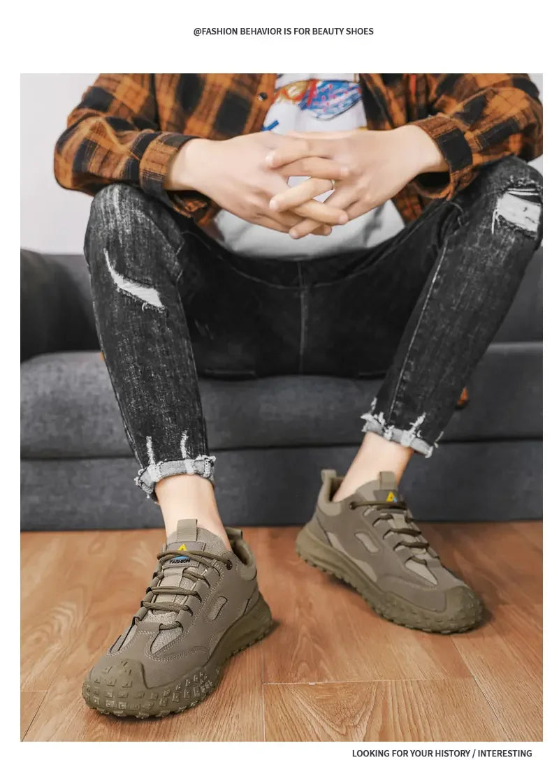 Sneakers for Men High Quality Thick Soled Work Strap Outdoor Mountaineering Anti Slip Platform Wear-resistant Casual Sport Shoes