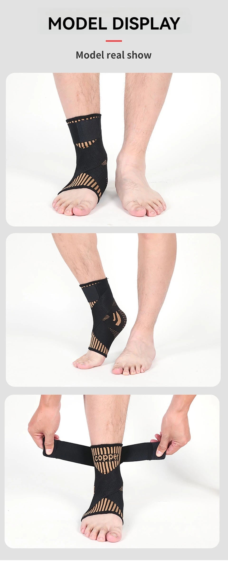 1Pcs Copper Ion Ankle Brace Adjustable Knitted Ankle Brace Compression Strap Fitness Cycling Running Copper Fiber Ankle Brace