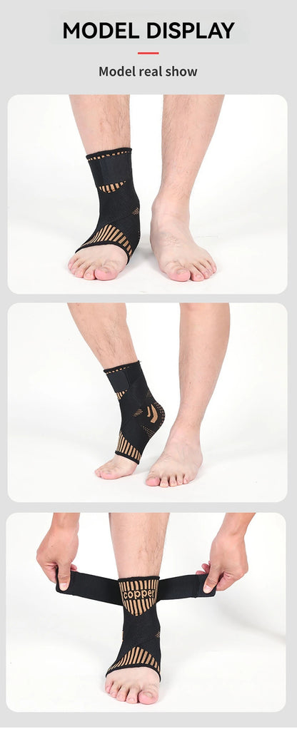 1Pcs Copper Ion Ankle Brace Adjustable Knitted Ankle Brace Compression Strap Fitness Cycling Running Copper Fiber Ankle Brace