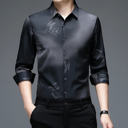 New Men's Casual and Fashionable Long Sleeved Shirt with Printed Anti Wrinkle Business Shirt
