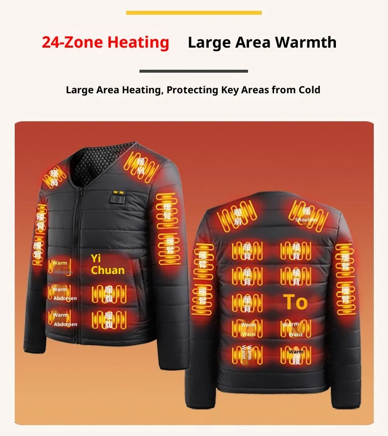 Smart Heating Cotton Jacket V-Neck Inner Wear 24 Zones Electric Thermal Insulation Clothes Motorcycle Riding Vest Heat Retention