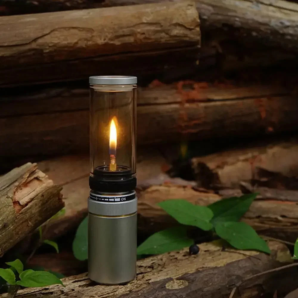 Outdoor Windproof Camping Gas Lamp Portable Camp Atmosphere Lamp Adjustable Candlelight Tent Glass Lantern Camping Supplies