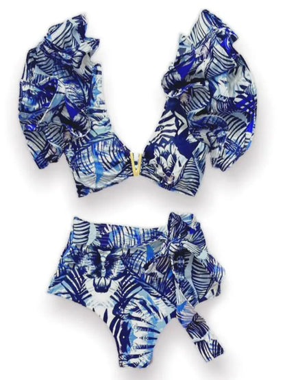 New Sexy Brazilian Bikini Set Ruffle Swimwear Women Push Up Swimsuit High Waist Print Floral Bathing Suit Biquini Female