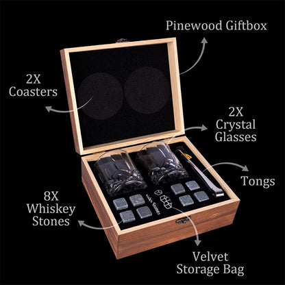 Father'S Day Gift For Men Whiskey Stones Set 8 Pcs Granite Ice Cubes+ 2 Pcs Cups For Whisky In Wooden Bottle Box Present For Dad