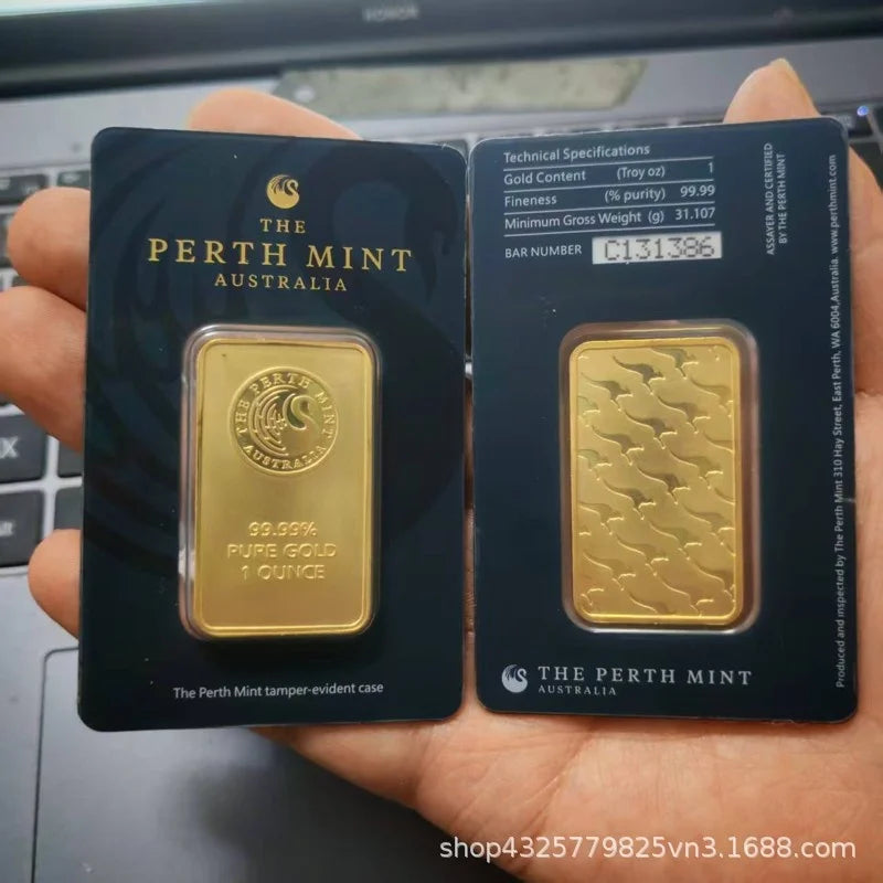 Gold Bar Replica 1oz 31g Brass Gold Plated With Serial Number Collectible Piece Home Display Desk Decor Gift For Collectors