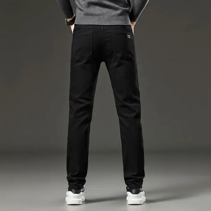 Men's autumn and winter hot jeans elastic small straight leg pants black gray micro elastic zipper fashionable versatile jeans