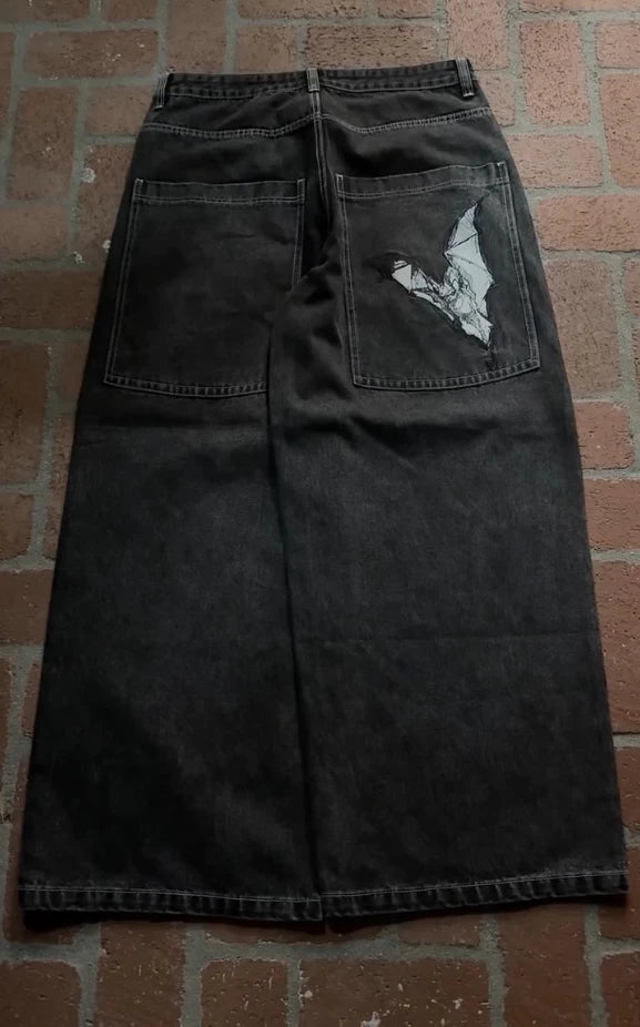 Gothic Halloween Scythe Grim Reaper Hip Hop Streetwear Jeans Men Women Retro Punk Print Traight Wide-leg Black Baggy Denim Pants