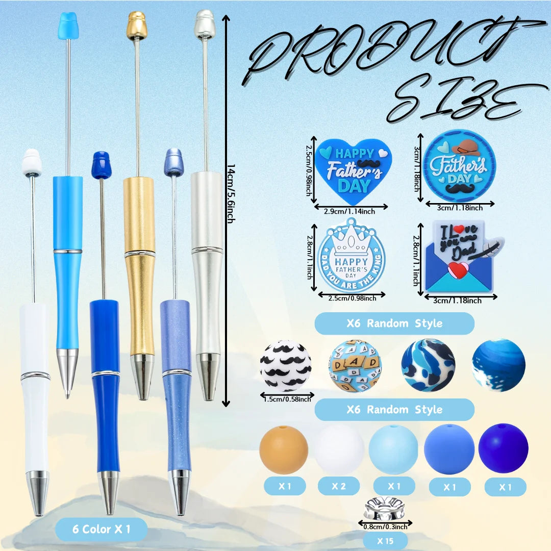 6PCS Love Dad Father's Day Theme DIY Beaded Ballpoint Pen And Silicone Bead Set，Office &School Supply，Father's Day Gift