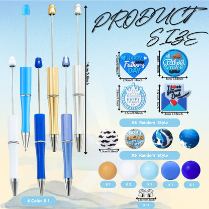 6PCS Love Dad Father's Day Theme DIY Beaded Ballpoint Pen And Silicone Bead Set，Office &School Supply，Father's Day Gift