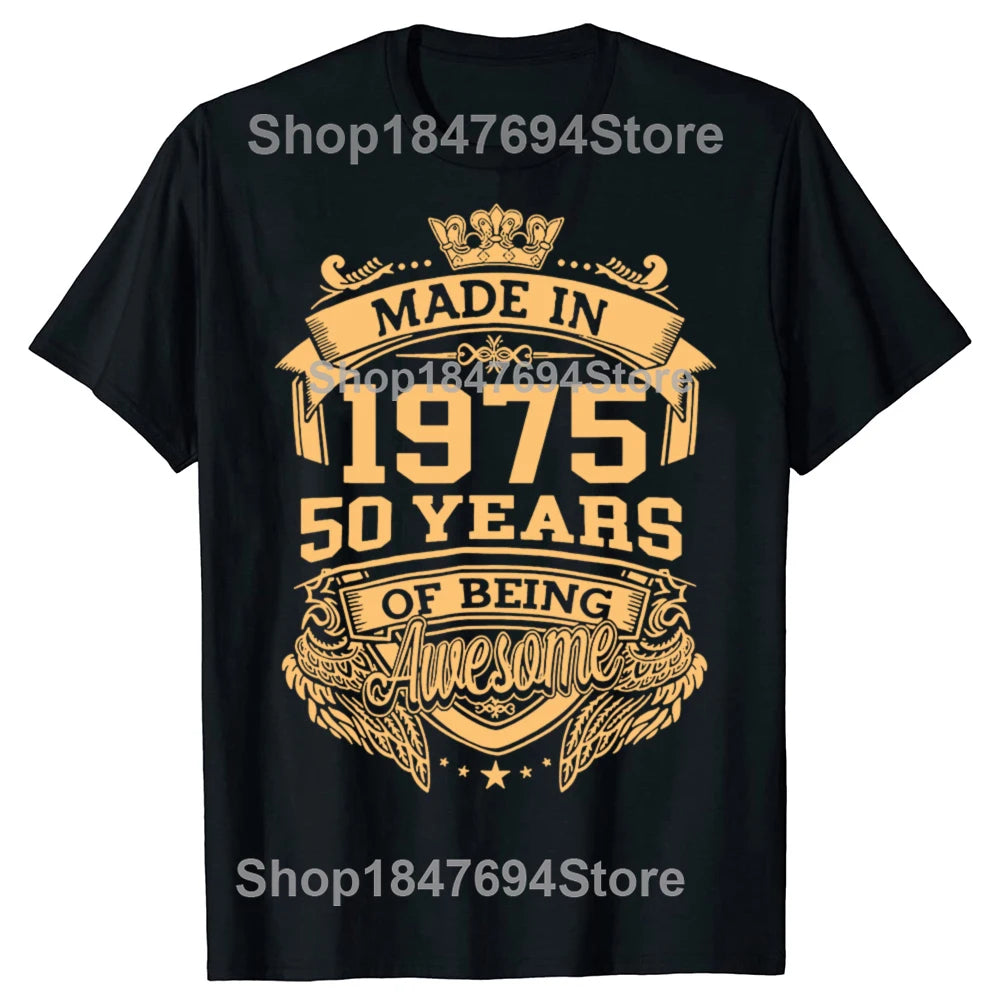 Funny Made in 1975 50 Years of Being Awesome Vintage 50th Birthday T-shirts Men Casual Tshirt Loose Oversized Streetwear T Shirt