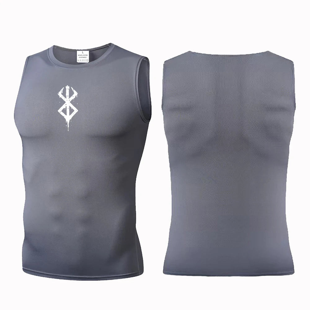Compression Sleeveless Shirt Men Gym Fitness Basketball Sport Vest Manga Tight Tank Mesh Quick Drying Top Breathable Summer Male