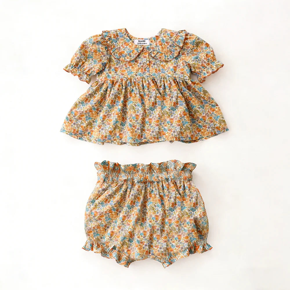 2Pcs Infant Baby Girl Clothes Sets Summer Floral Cotton Toddler Girl Suit For 0-24 Months Comfortable, Daily Wear for Baby Girl