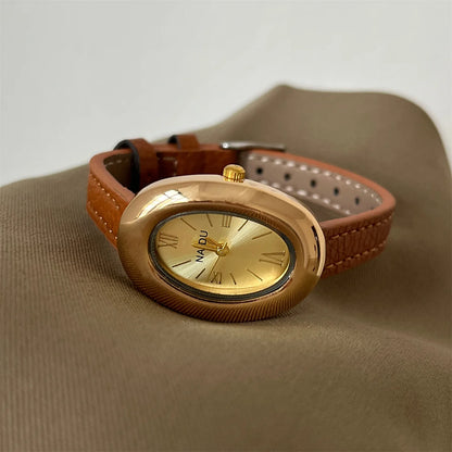 Vintage Oval Dial Women Watch Casual Leather Band Analog Quartz Watches Female Wristwatch Dropshipping Clock Reloj De Mujer