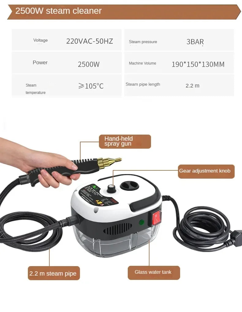 Steam Cleaner High Temperature Pressure Washer with Remote control Steam Cleaning Machine For Home Kitchen Hood Car 2500W