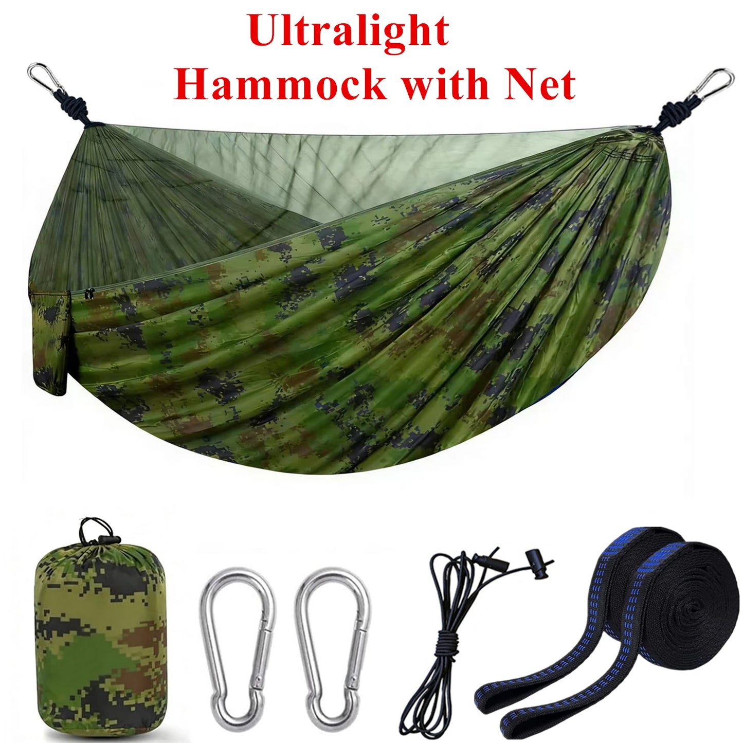 Camping Mosquito Net Hammock, Portable Outdoor Hammock with Mosquito Net, Equipped with 2 Straps and Hooks, Suitable for Travel, Backyard, Beach, and Other Outdoor Activities