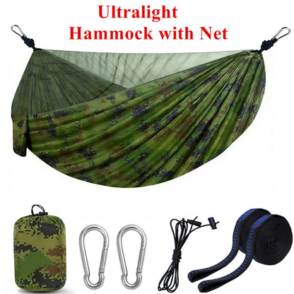 Camping Mosquito Net Hammock, Portable Outdoor Hammock with Mosquito Net, Equipped with 2 Straps and Hooks, Suitable for Travel, Backyard, Beach, and Other Outdoor Activities