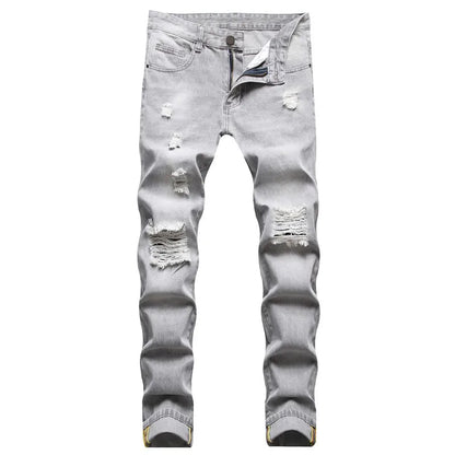 Light Gray Ripped Straight Jeans