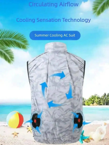 Cool summer smart cooling fan clothing, suitable for outdoor sports, fishing, high-temperature work, and convenient for nighttim