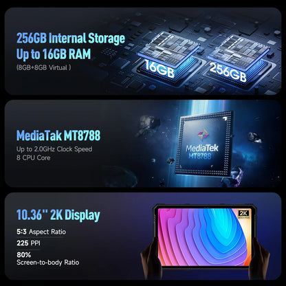 Ulefone Armor Pad 3 Pro Rugged Tablet 33280 mAh MediaTek MT8788 16GB RAM(8+8) 256GB ROM 50MP 10.36"2K Android