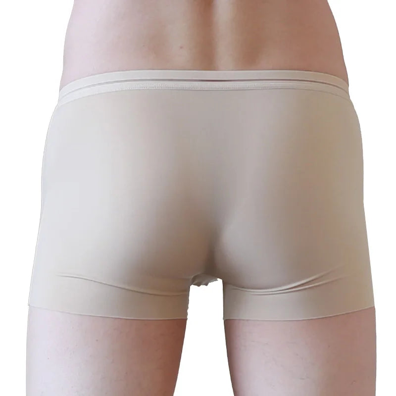 Fashion Men's Underwear Ice Silk Seamless Solid Color Ultra-thin Breathable Boxers for Male Lingerie Bikini Panties