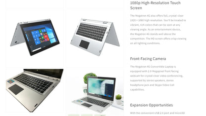 14.1 NCH Notebook Ultrabook 4GB RAM 6GB ROM Touch Screen 360° Laptop PC Windows 10 Pro  Intel Pentium 4G LTE 1920 x 1080 IPS