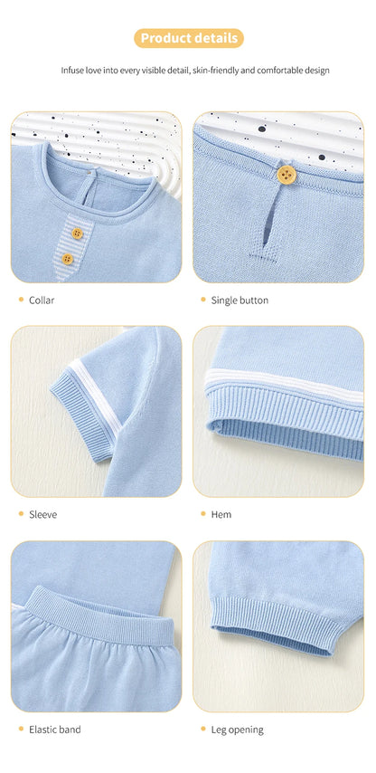 Baby Clothes Set Knitted Cotton Infant Tops +Pants Breathable Comfortable Newborn Boy Girl Pullover +Shorts Summer Fashion Solid