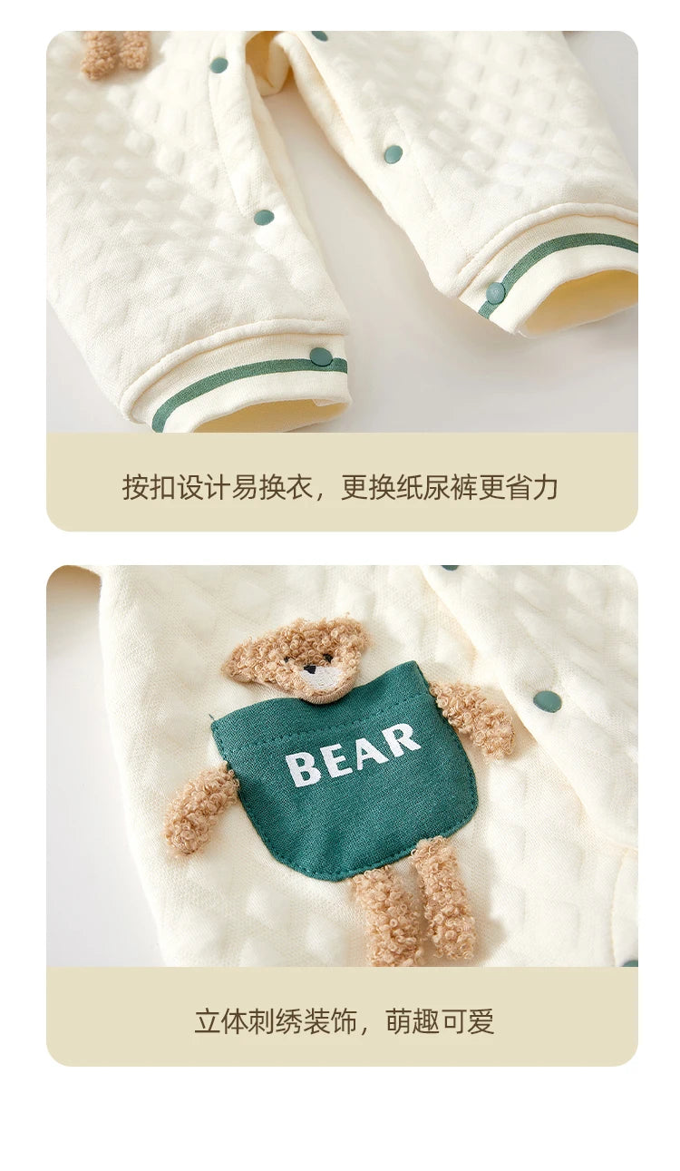 Baby Clothes for Autumn, Class A, Boys' Full-Month Outfit, One-Piece Romper, Baby Thermal Interlayered Warm Newborn Bodysuit