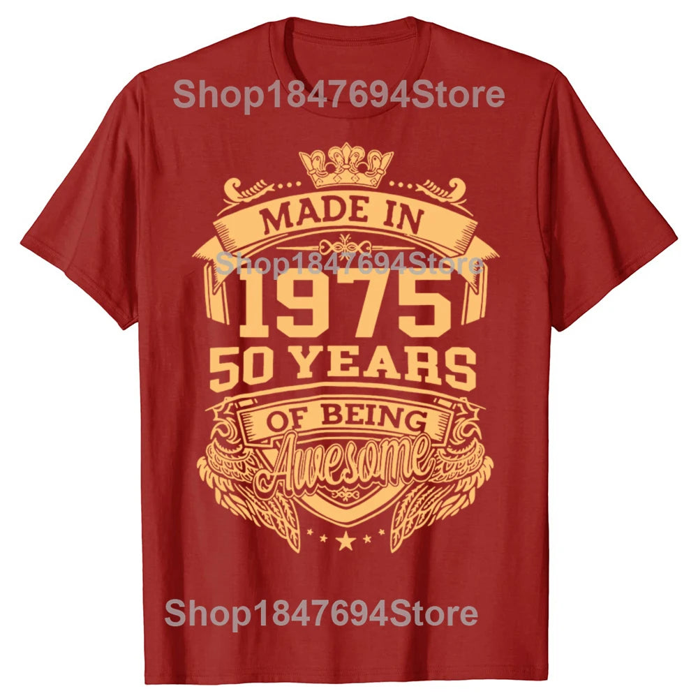 Funny Made in 1975 50 Years of Being Awesome Vintage 50th Birthday T-shirts Men Casual Tshirt Loose Oversized Streetwear T Shirt