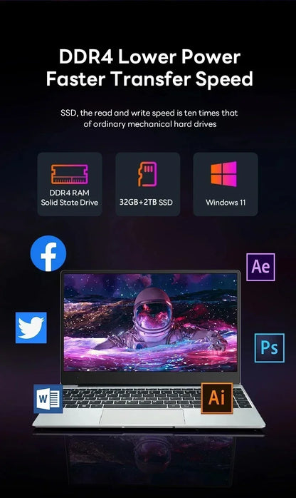 LENO HOT 14.1" Ultra Slim Laptop 32GB 2TB Intel Core i7 8650U Windows 11 Gaming Computer PC Gamer office Notebook 1920*1080 HD