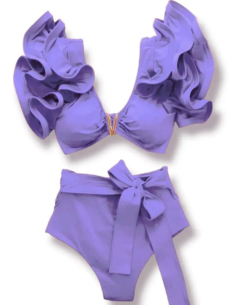 New Sexy Brazilian Bikini Set Ruffle Swimwear Women Push Up Swimsuit High Waist Print Floral Bathing Suit Biquini Female