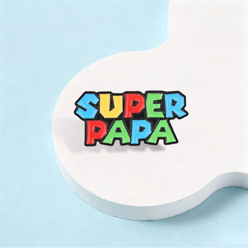 Super Papa Cartoon Enamel Pin Retro Video Game Colorful Block Letter Brooch Bag Lapel Badge Father's Day Jewelry Gift for Dad