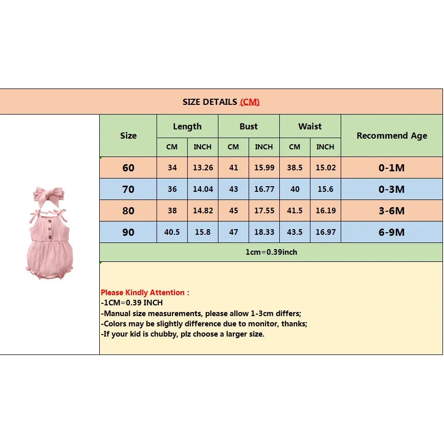 Newborn Baby Girl Bodysuit 0-9 Months Pink Cute Suspender Sleeveless Romper+Big Headband 2PCS Summer Clothes Set for Infant Girl