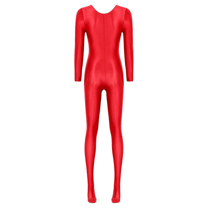 Women Oil Shiny Long Sleeve Pantyhose Jumpsuit Bodystocking Yoga Gymnastics Shapewear One-Piece Swimsuit Catsuit Glossy Bodysuit