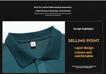 Summer Ice Silk Polo Top Short sleeved Polo Collar Quick Drying Sports Shirt Trendy and Fashionable Thin Breathable T-shirt